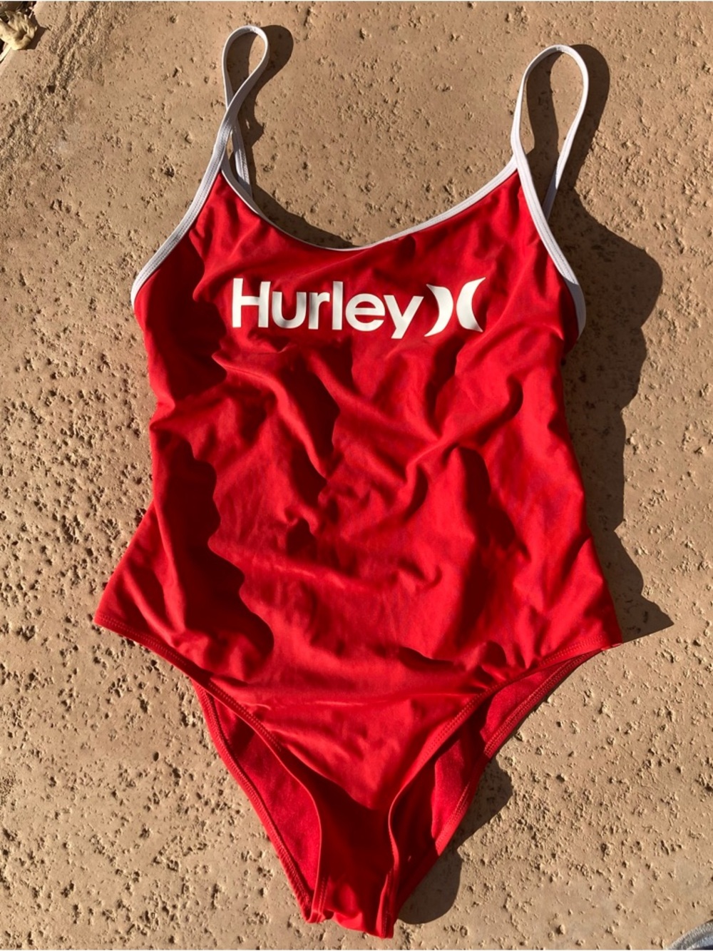 Hurley Red One Piece Swimsuit | Logo Front | Sporty Baywatch Style | Size S